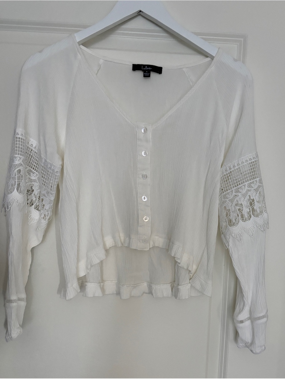 Lulu's White Cropped Lace Shirt